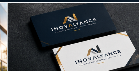 Cartes de visite INOVALYANCE, recto bleu nuit et recto blanc (visuel de charte graphique)